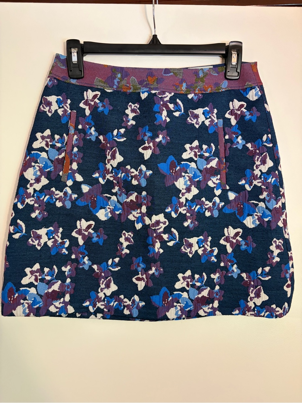 Anthropologie Maeve Floral Jacquard Mini Skirt Navy/Blue/Purple Size 2 (US)